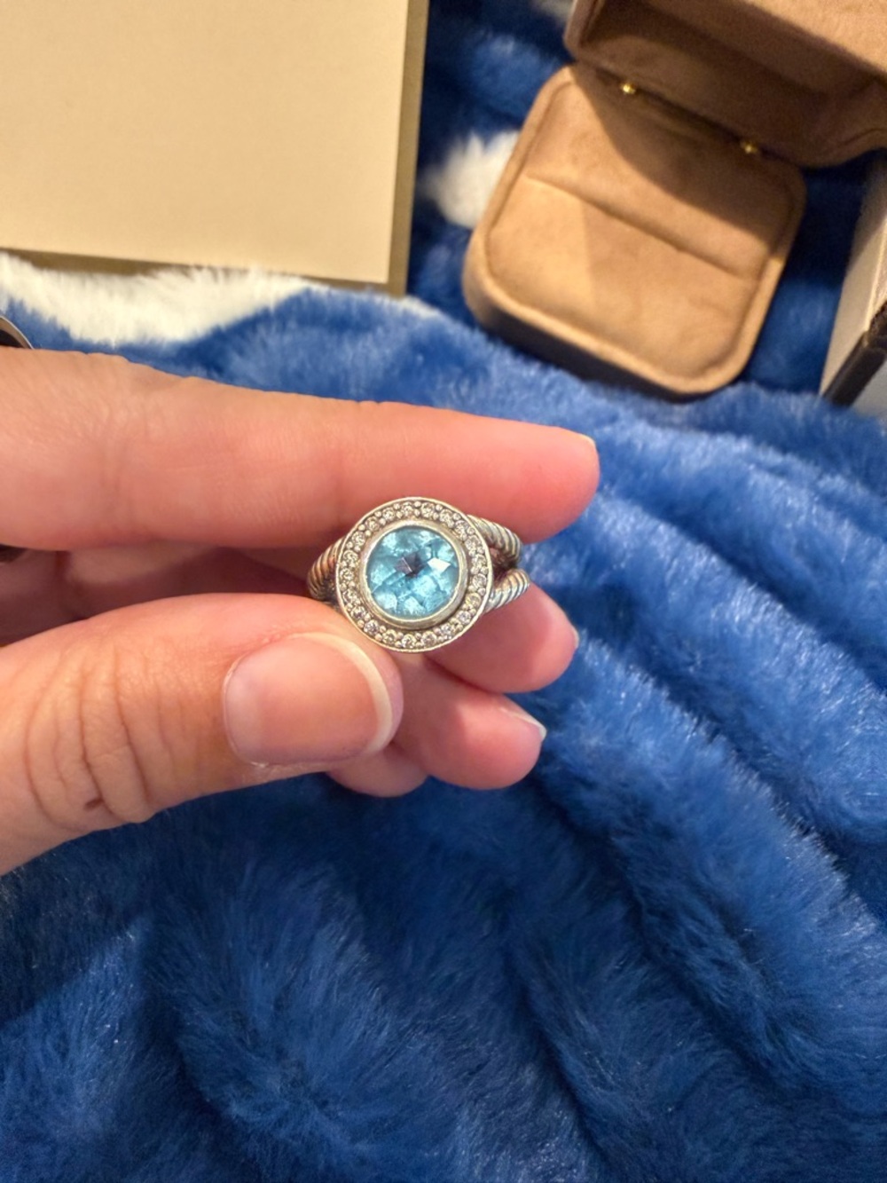 David Yurman Sterling Silver Ring with Sky Blue Topaz Size 6 - Picture 6 of 8